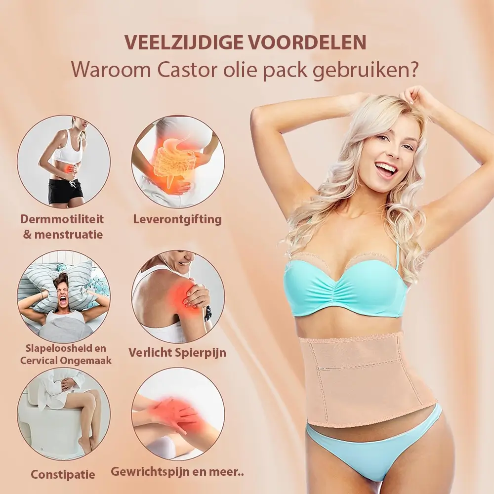 Castor Olie Pack Set Compleet – 12-Delig – 100% Biologisch Katoen – Voor Buik, Nek, Borsten, Knieën, Armen, Benen & Voeten - Afbeelding 2