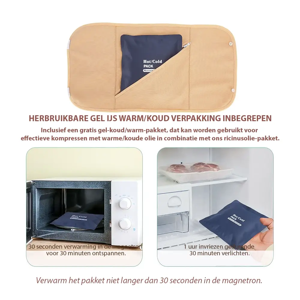 Castor Olie Pack Set Compleet – 12-Delig – 100% Biologisch Katoen – Voor Buik, Nek, Borsten, Knieën, Armen, Benen & Voeten - Afbeelding 8