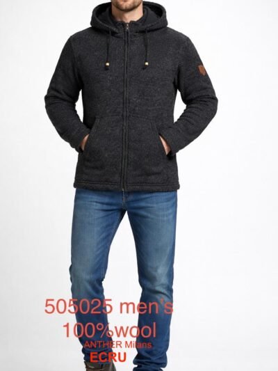 Art no-505025 100% Wool Sweater Men's full zipper and Hood