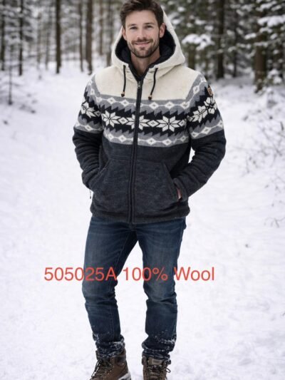 Art no-505025A 100% Wool Sweater Men's full zipper and Hood
