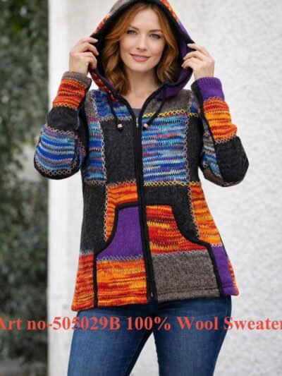 Art no-505029B  100% Wool  Sweater Lady’s full zipper and Hood